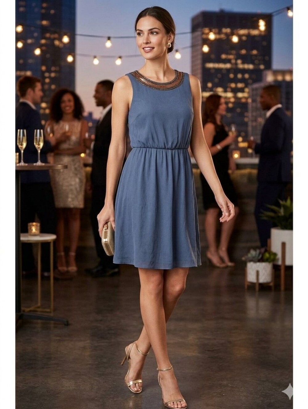 Old Navy Blue Beaded Neckline Sleeveless Midi Dress Size Small